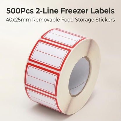 500Pcs 40x25mm 2-Line Red Border Freezer Labels, Writable Stickers | 500Pcs 40x25mm labels; removable writable adhesive for jars, containers, meal prep, pantry storage, and freezer use. - color: 500pcs Red 2-line