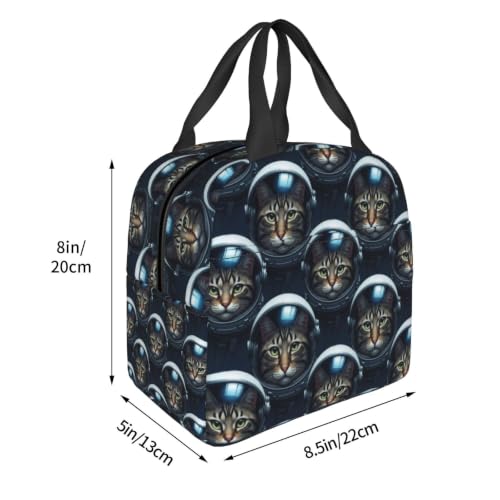 Women Cat Astronaut Print Insulated Lunch Bag Cooler | Cat Astronaut, Lightweight Nylon Thermal Tote, Leakproof Design for Office & Beach - color: Pattern (865)