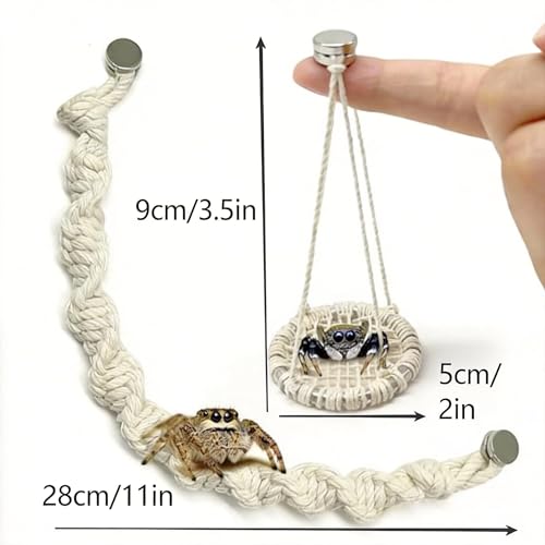 2 Pack Jumping Spider Rope Bridge Swings, Macrame Swing and Climbing Rope Set Habitat Decor, Handmade Jumping Spider Enclosure Accessories for Small Reptiles and Insects