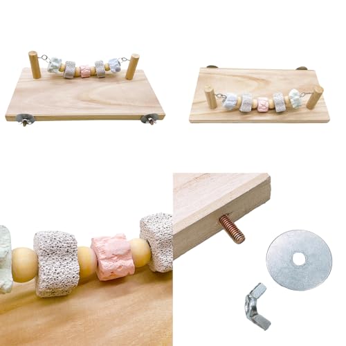 Hamster Platform Chinchilla Ledge Chew Toys with Lava Stone Block for cage | Wooden Climb Rest Shelf, Nail Trimming Bird Perch, Teeth Grinding Toys for Gerbil Mouse Parakeets Budgie Rat Cage Accessories - style: Style C