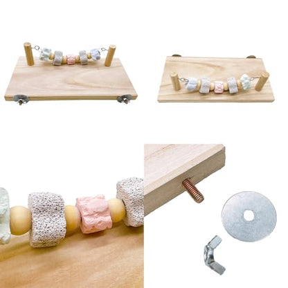 Hamster Platform Chinchilla Ledge Chew Toys with Lava Stone Block for cage | Wooden Climb Rest Shelf, Nail Trimming Bird Perch, Teeth Grinding Toys for Gerbil Mouse Parakeets Budgie Rat Cage Accessories - style: Style C