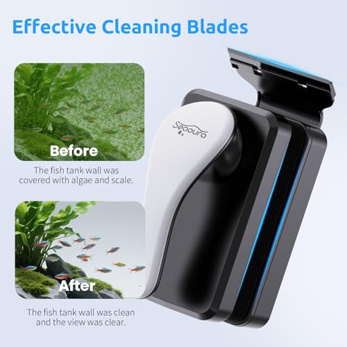 SEAOURA Floating Magnetic Aquarium Cleaner Dual Sided Anti Scratch Algae Scraper for Fresh Salt Water Fish Tanks | Floating Inner Magnet Design Dual Sided Algae Removal Pad Anti Scratch Glass Safe Material Strong Adsorption Magnetic Brush - size: M For 1/