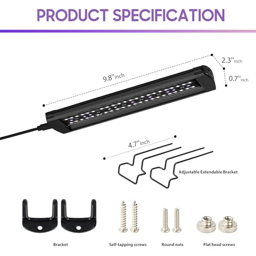 9W LED UVB Reptile Light Bar, with Dimming Controller for Geckos | 10 Inch UVB light bar features dimming controller and 7,000 hrs lifespan, perfect for Bearded Dragon, Lizards, Snakes - size: 10 INCH