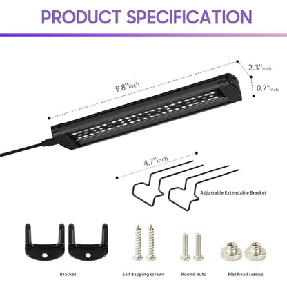 9W LED UVB Reptile Light Bar, with Dimming Controller for Geckos | 10 Inch UVB light bar features dimming controller and 7,000 hrs lifespan, perfect for Bearded Dragon, Lizards, Snakes - size: 10 INCH