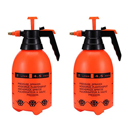 2Pcs Garden Pump Sprayer 68 oz/0.5 Gallon Hand Held Pressure Bottle Brass Adjustable Nozzle Large Capacity for Water Weed Flower Plant Mister Lawn Home Cleaning Washing Spray 2L-Orange - color: Orange-2 set