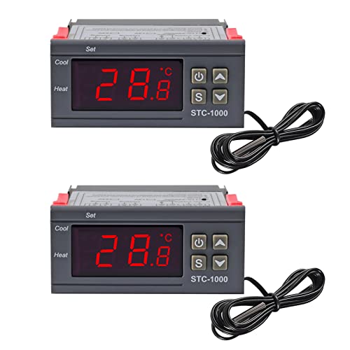 UMLIFE 2 Pack STC-1000 AC 10A 110V-220V All-Purpose Digital LED Temperature Controller Heating Cooling Thermostat 2 Relays Output with NTC Sensor Probe