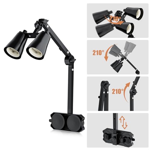 Dual Reptile Lamp Stand with Suction Cups, Adjustable Bracket for Terrariums, Dual‑Head Heat & Basking Lamp Holder with Ceramic Sockets and Separate Switches - size: Vertical Pole Style