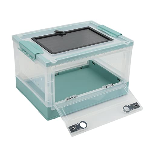 Foldable Reptile Feeding Tank, Ventilated Plastic Terrarium for Lizard Tortoise Frogs, with Mesh Top and Front Door Lock, Detachable Wheels for Easy Move