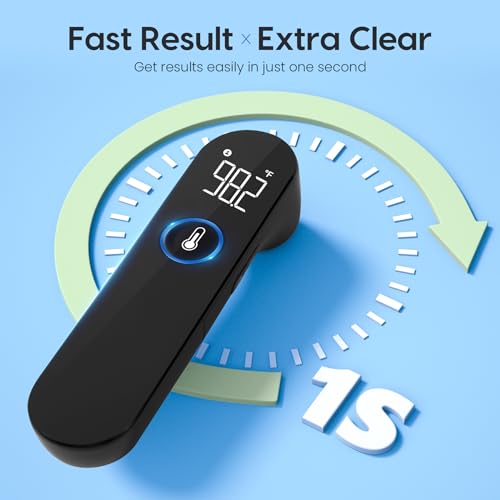 Viproud No-Touch Baby Thermometer for Adults and Kids, Fast & Accurate | 1 second Result, Fever Alarm, Mute Mode, Body & Object Mode, 35 Memory Recall, Baby Essentials, Lifetime Support - color: Black