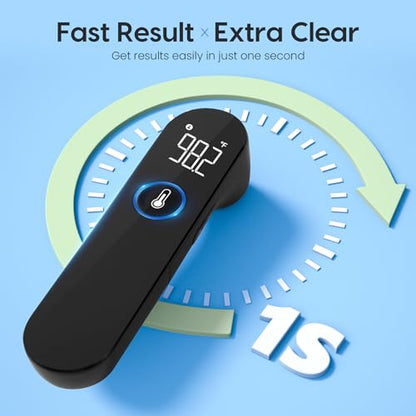 Viproud No-Touch Baby Thermometer for Adults and Kids, Fast & Accurate | 1 second Result, Fever Alarm, Mute Mode, Body & Object Mode, 35 Memory Recall, Baby Essentials, Lifetime Support - color: Black