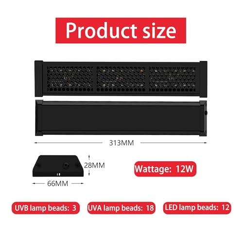 UVB Light for Reptiles, Dimmable LED UVB Lamp with 4/8/12H Timer, 8000H Lifespan, Full Spectrum Sunlight for Tortoise, Gecko, Bearded Dragon, 12W Reptile Lamp, 12IN - size: 12IN