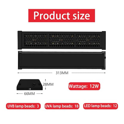 UVB Light for Reptiles, Dimmable LED UVB Lamp with 4/8/12H Timer, 8000H Lifespan, Full Spectrum Sunlight for Tortoise, Gecko, Bearded Dragon, 12W Reptile Lamp, 12IN - size: 12IN