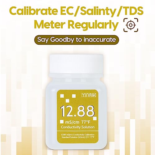 12.88 mS/cm Calibration Solution Conductivity Salinity Calibration Fluid | EC Buffer Standard Calibration solution for Salinity Tester, EC Meter, TDS Meter, 5 in 1 Tester , 4 Bottles of 50mL - color: YELLow