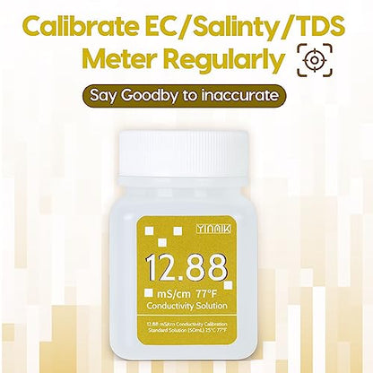 12.88 mS/cm Calibration Solution Conductivity Salinity Calibration Fluid | EC Buffer Standard Calibration solution for Salinity Tester, EC Meter, TDS Meter, 5 in 1 Tester , 4 Bottles of 50mL - color: YELLow