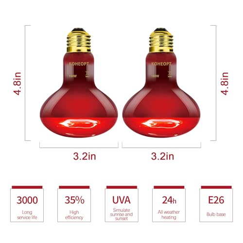 Infrared Heat Lamp 100W,（2 Pack） Reptile Heat Emitter Infrared Basking Spot Light, Reptile Pets Brooder Use,Red Heat Lamp for Chickens、Lizards、Snakes、Turtles