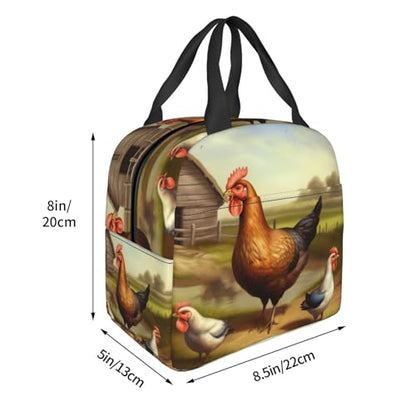 Insulated Lunch Bag Farm poultry Lunch Box for Women Men Reusable Leakproof Lunch Cooler Bag for Office Picnic - color: Farm Poultry