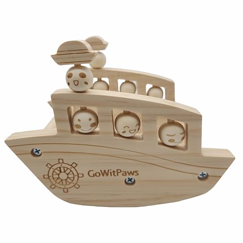 Natural Wooden Rocking Boat Perch Stand with Rotating Beads, Small & Medium Bird Playground Toy for Parakeets, Conure, Cockatiel, 7x5.5x5.3 Inch