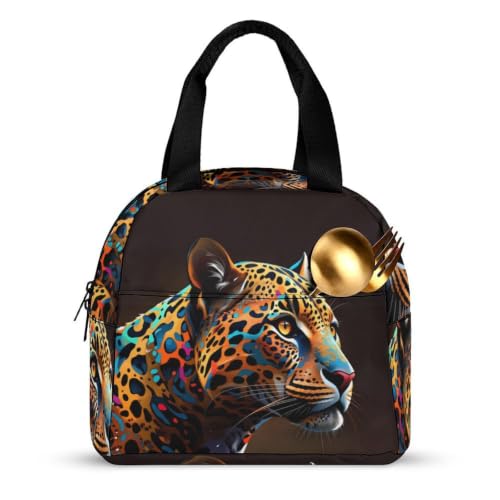 Glittery Leopard Lunch Bag for Women Men | Insulated Lunch Box Leakproof Food Meal Containers Reusable Foldable 6L Capacity Lunch Tote Bags for Work Picnic Travel - color: style-18