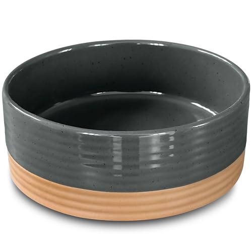 Mora Ceramic Pet Bowl Size Medium - Food/Water Dish for Large Puppies, Cats, Retrievers, Medium Sized Dogs, ect. 28oz or 4 Cups - Basic Bowls for Your Dog or Cat, Mix and Match for a Set - Charcoal - color: Charcoal, size: Medium