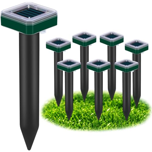 Tirgo Mole Repellent Solar Powered 8 Pcs Snake Repeller for Yard Ultrasonic | Outdoor Gopher Rodent Groundhog Vole Skunk Animal Deterrent Spike, Waterproof Stakes for Lawns, Vegetable Garden, Pet Safe