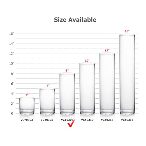 WGVI Quality Thick Clear Cylinder Glass Vases, 3" W x 8" H, Bud Vase Skinny Narrow Floral Bouquet Flower Container for Wedding Centerpieces Tabletop Home Accent Décor Brush Pen Holder, 1 Piece - size: 3"x8"H