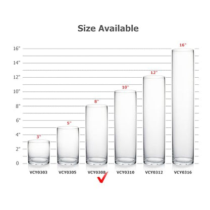 WGVI Quality Thick Clear Cylinder Glass Vases, 3" W x 8" H, Bud Vase Skinny Narrow Floral Bouquet Flower Container for Wedding Centerpieces Tabletop Home Accent Décor Brush Pen Holder, 1 Piece - size: 3"x8"H
