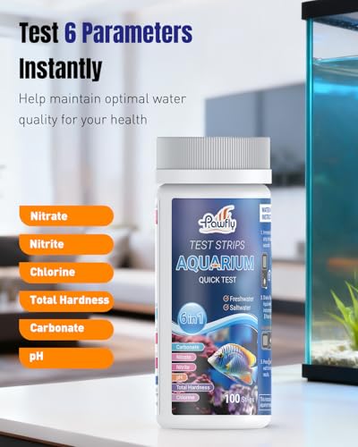 Pawfly 100 Pcs Aquarium Test Strips 6 in 1 Digital Water Testing Kit, Fish Tank Testing Strips for pH Nitrate Nitrite Chlorine Total Hardness & Carbonate, Fresh/Salt Aquarium Water Test Kit - size: 100 Test Strips