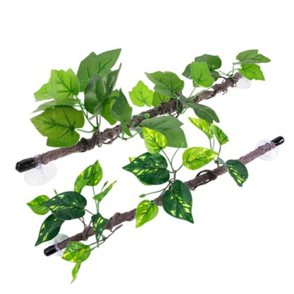 PRETYZOOM 2pcs Artificial Reptile Climbing Branch Vines with Suction Cups for Snake and Gecko Terrarium, Flexible Plastic Jungle Habitat Decor with Realistic Texture and Low Maintenance