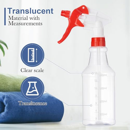 Eccliy 20 Pack 16oz Empty Spray Bottles, Leakproof Cleaning Bottles with Measurement and Adjustable Nozzle for Housekeeping, Commercial Use(Clear Cylinder,Red White Spray Head) - color: Red White Spray Head, style: Clear Cylinder