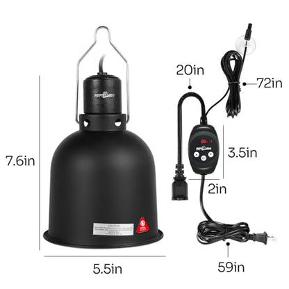REPTI ZOO Reptile Light Fixture Dimming Thermostat Combo Pack, 5.5 Inch Deep Dome Lamp Fixture Max 100W, PID Reptile Thermostat Temperature Controller for Reptile Heat Lamp Bulb