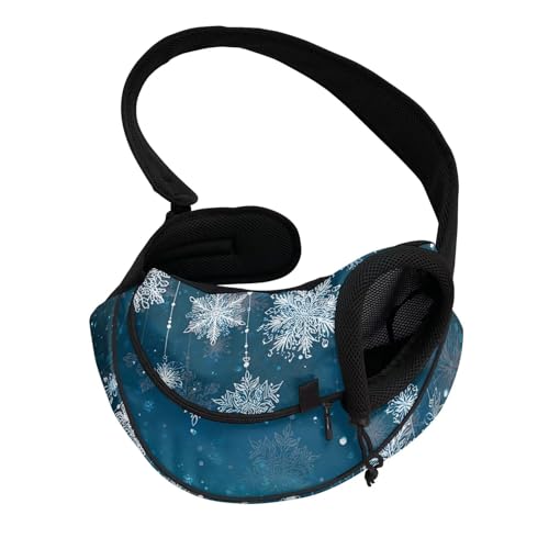 COEQINE Small Lightweight Dog Walking Crossbody Christmas Purse for Puppy Front Facing Dog Carrier Sling with Drawstring Hook Breatheable Protection Pet for Travel Outdoor - color: Christ Mas Snowflake