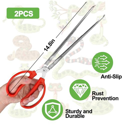 Vodolo Snake Feeding Tongs,2PCS 15 Inch Reptile Feeding Tongs,Extra Long Large Tweezers for Corn Ball Python Accessories,Bearded Dragon Reptile Gecko Tank Accessories Terrarium Supplies - size: 2PCS
