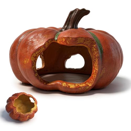 Gecko Hide, Reptile Hide, Resin Pumpkin Cave for Small Reptiles, Lizard, Spider, Gecko, Terrarium Decor Shelter, Halloween Style Habitat Ornament, 1 Pack