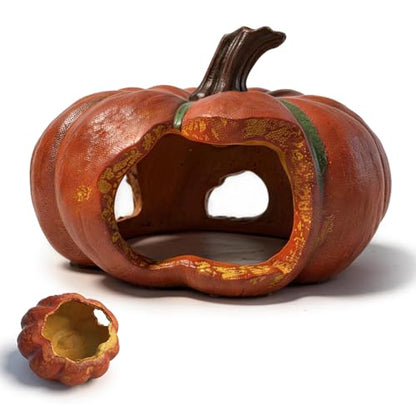 Gecko Hide, Reptile Hide, Resin Pumpkin Cave for Small Reptiles, Lizard, Spider, Gecko, Terrarium Decor Shelter, Halloween Style Habitat Ornament, 1 Pack