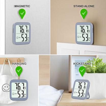 2 Pack Room Thermometer Indoor Hygrometer | Monitor Temperature & Humidity, Accurate, Fast Read, Easy To View, Magnetic/Kickstand/Hanging, ℉/℃, w/ Battery, Compact - color: 2 Pcs* Space Grey