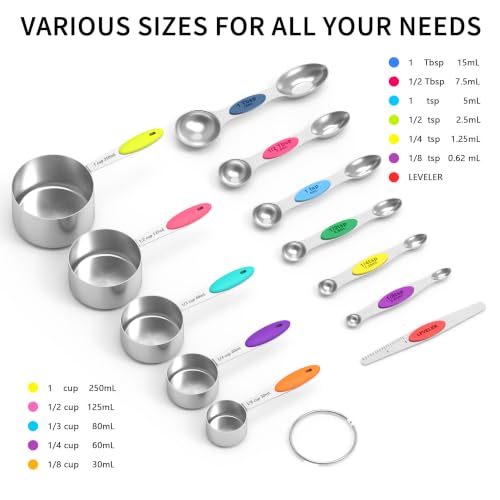 measuring cups and magnetic measuring spoons set, stainless steel measuring cups, 6 double-sided stainless steel measuring spoons & 1 leveler (12)