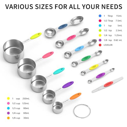 measuring cups and magnetic measuring spoons set, stainless steel measuring cups, 6 double-sided stainless steel measuring spoons & 1 leveler (12)