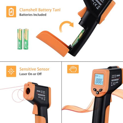OnniOne Infrared Thermometer Temperature Gun for Cooking -58℉~1022℉ | Digital Thermometer Pizza Oven Blackstone Griddle, Laser Temperature Gun with Carrying Case, LCD Backlit (NOT for Human) - color: Black