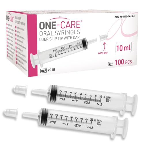 ONE-CARE 10ml Oral Syringe with Cap, Slip Tip Liquid Dispensers, 100/Box | Individually Wrapped, Food-Grade Plastic, Accurate Graduation for Precise Liquid Dosing, Oral Feed - Infants, Adults & Pets - size: 10 ml Black Scale