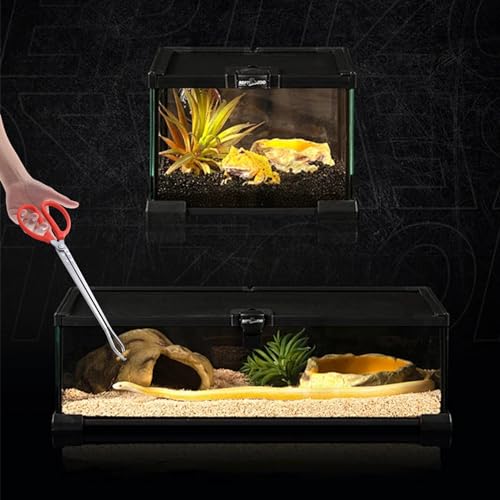 2 PCS Snake Feeding Tongs 15 Inch Extra Long Stainless Steel Reptile Feeding Tongs Including 1 Curved Mouth and 1 Straight Mouth Feeding Tong Tweezers for Ball Python Fish Aquariums Reptiles Snakes