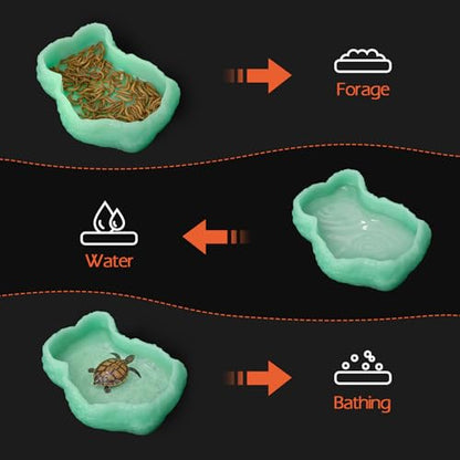 AZV Small Reptile Food Water Rock Bowls,Luminous Amphibian Feeding Dish,Resin Rock Worm Feeder Terrarium for Lizards,Chameleon,Leopard Gecko,Frog,Bearded Dragons,Snake,Hermit Crabs,Turtle Spider Pet - size: Small(3.4*5.5*1.2in)
