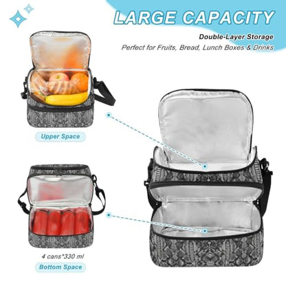 Emelivor Snake Scale Insulated Lunch Bag Container Tote for Student | 8L Double Deck,Large Lunch Box with Shoulder Strap,Thermal Meal Prep Cooler,Suitable for School Work Picnic Office Travel