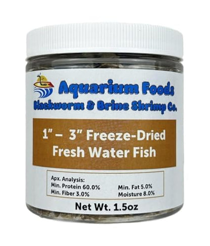 Freeze Dried 1"- 3" Fresh Water Fish for Piranhas Large Fish, Land and Aquatic Turtles, Rodents, Reptiles, Lizards, Cat Treats & More…1.5oz Sm Round Jar - size: 1.5 Ounce (Pack of 1)