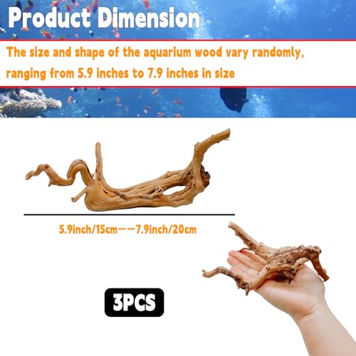 Hamiledyi 6-8in Aquarium Driftwood 3PCS Reptile Spider Wood Assorted Branches Natural Trunk Driftwood Tree Fish Tank Decoration - size: Spiderwood (6-8in 3PCS)