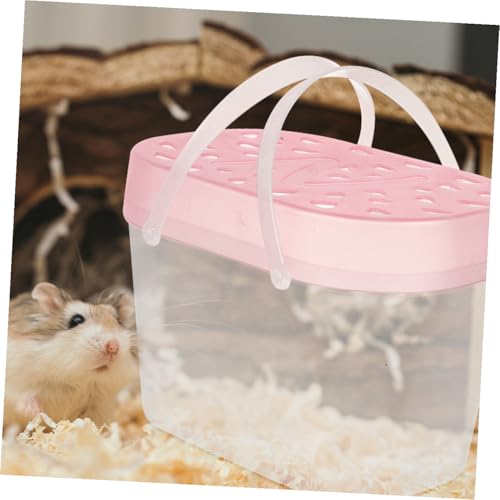Abaodam 2pcs Small Hamster Cage and Turtle Carrier Box Portable Pet Reptile Container with Handle Medium Pink for Outdoor Travel