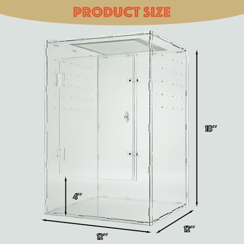 12x12x18 Acrylic Reptile Enclosure - 10 Gal Clear Terrarium | Full acrylic transparency at a larger size without the weight or fragility of glass - size: 12"12"18"
