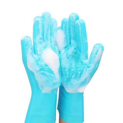 Pet Grooming Gloves, Heat Resistant Silicone Gloves，Silicone Hair Removal Mitt for Dogs and Cats,Cat Bathing Gloves ，Cat and Dog Massage Products， Blue。
