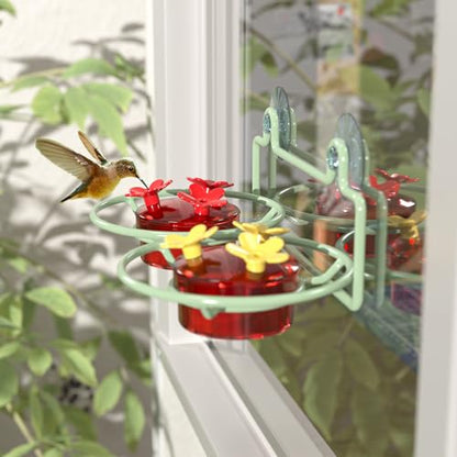 Dreamdrawer Window Hummingbird Feeder, Small Hummingbird Feeder for Outdoors with Strong Suction Cup - Metal Base & 6 Feeding Ports, Easy to Clean and Refill - color: 1PC-Green