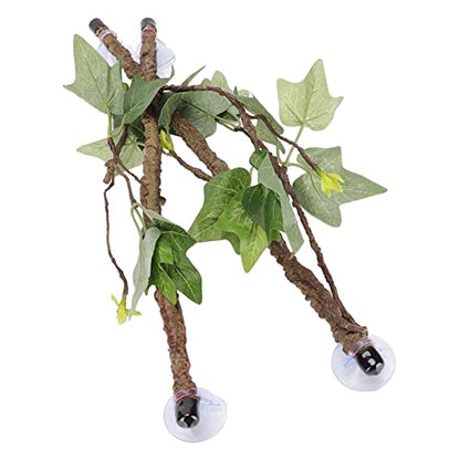 Reptile Corner Branch,Climbing Terrarium Plant Decor Terrarium Plant Ornament with Suction Cup for Snake Lizard Bearded Dragons Gecko Climbing, Reptile Terrarium Climb Corner