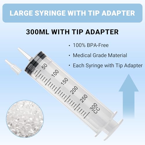 300ml Large Syringe, 5-pack Plastic Syringes for Liquid with Tip Adapter | 300cc Large syringe for thick liquids & Scientific Labs, Oil Transfer, Plant Watering & Refilling, Glue, Individual Sealed - style: 300 ML